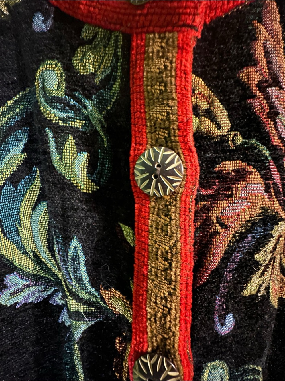 Sag Harbor Tapestry Jacket with Red and Gold Multicolor Floral Brocade